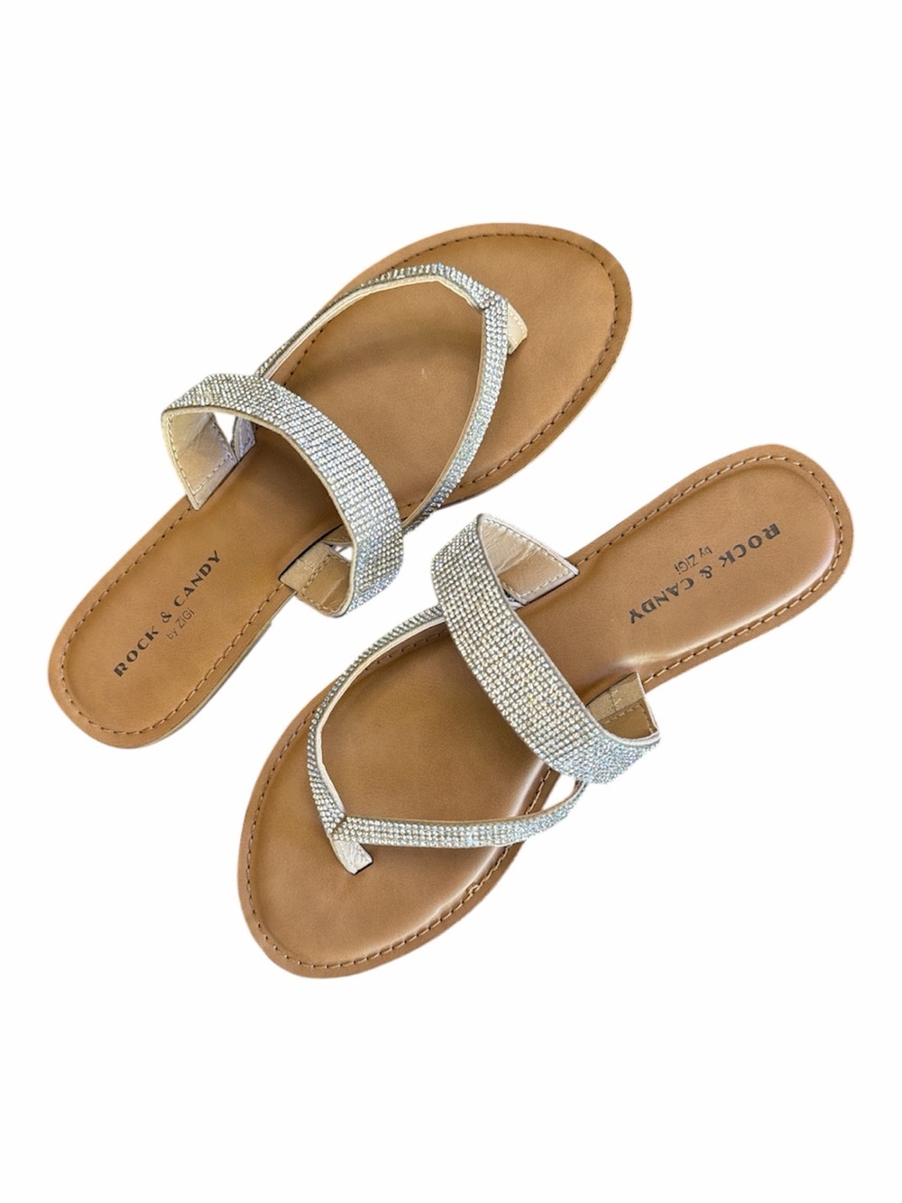 Rock & Candy Tan Sandals with Silver Rhinestone Straps